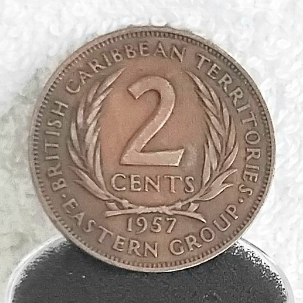 Circulated 1957 Caribbean 2 Cents British Caribbean... Coin made of Bronze!!